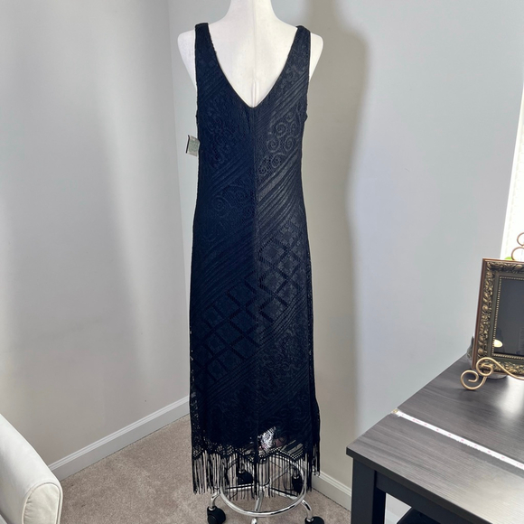 Vintage Maxi Dress Black Fringe Lace Whimsigoth Fairy Flapper Cocktail Gatsby - Picture 3 of 9